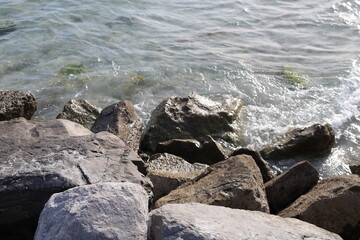Large size breakwater rock in salty water