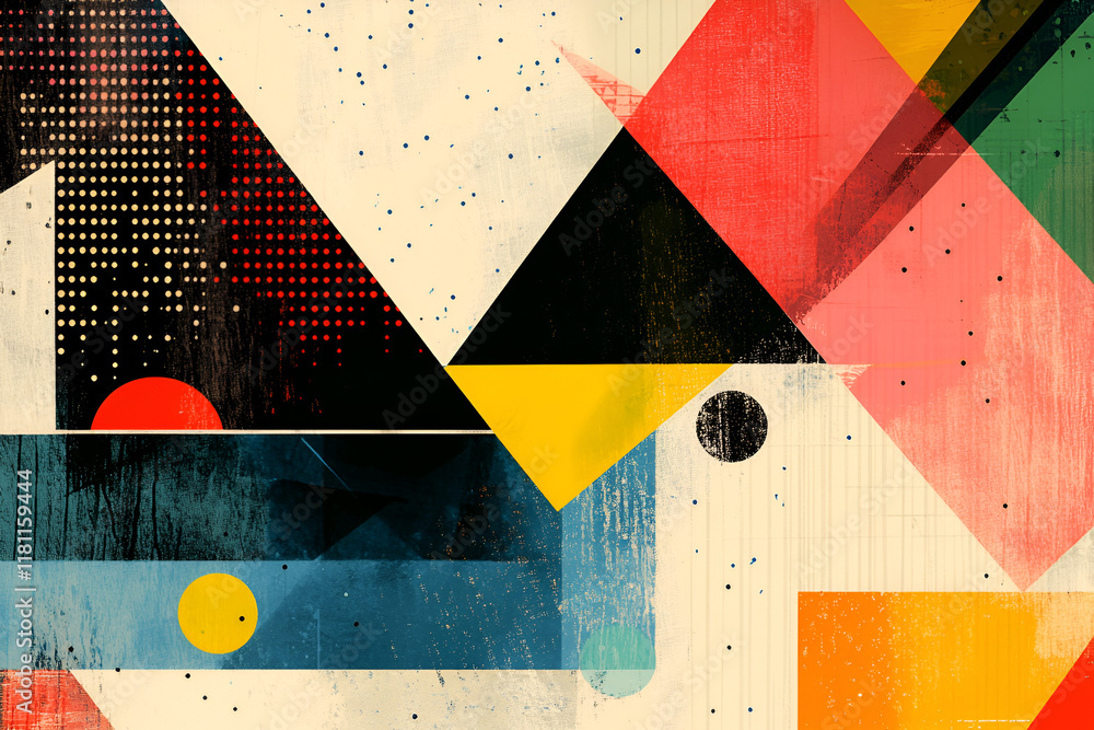 Poster abstract geometric composition: a vibrant and dynamic interplay of geometric shapes and colors creat