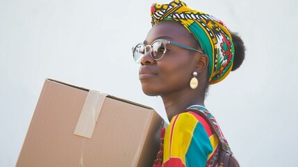 Determined Bahamian Woman Handling Carton Box