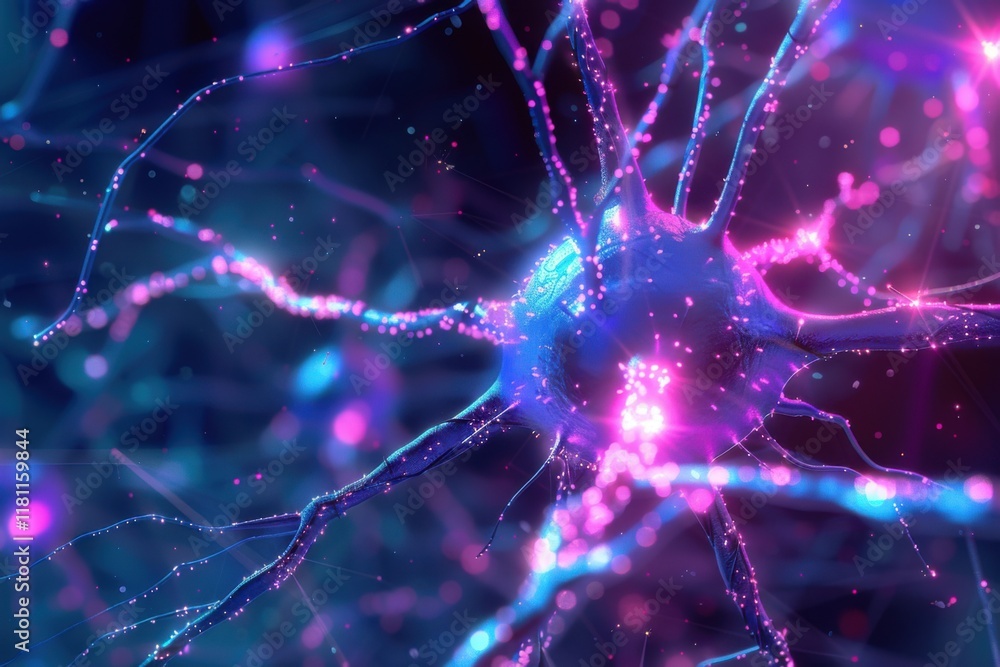 Poster futuristic representation of glowing neural networks in vibrant neon colors