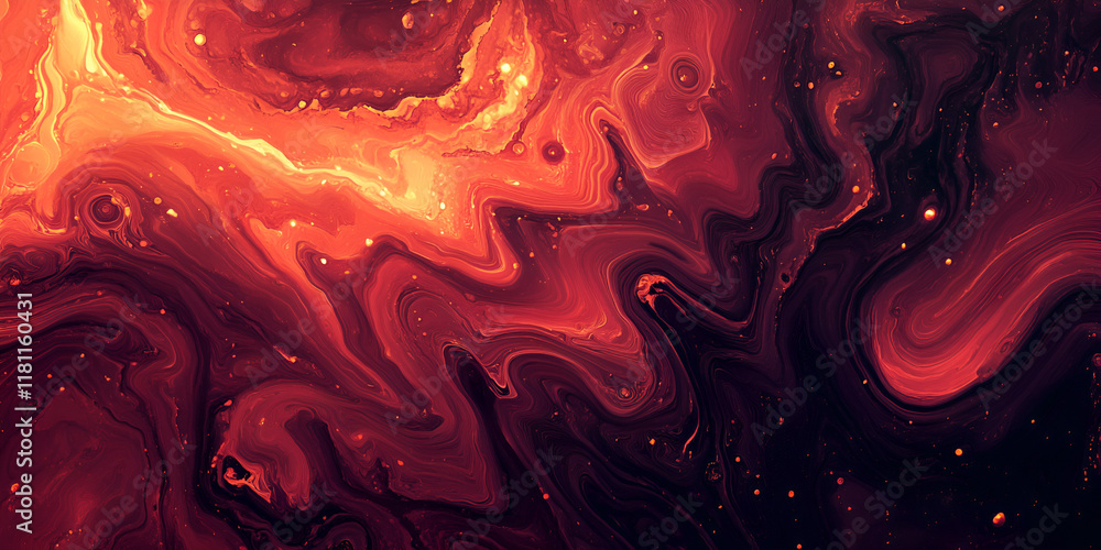 Poster fiery abstract swirl: an intense, abstract image featuring swirling patterns of deep reds and orange