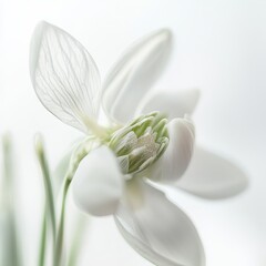 Fototapeta premium Close-Up of Delicate Snowdrop Flower with Soft White Petals and Green Details