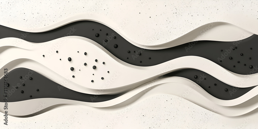 Poster abstract wave pattern: elegant grayscale waves flow seamlessly, creating a dynamic and visually enga