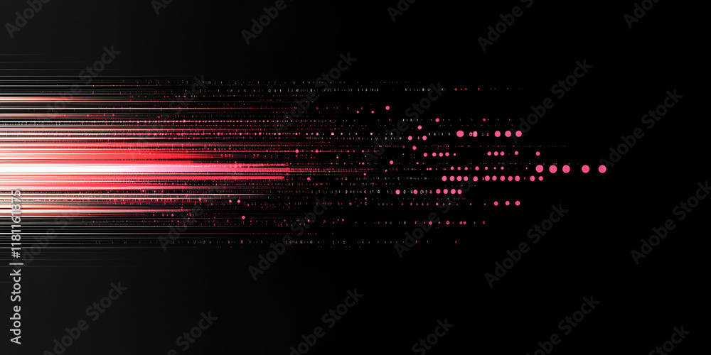 Poster red digital stream: abstract digital art featuring a vibrant red streak of light and data points str