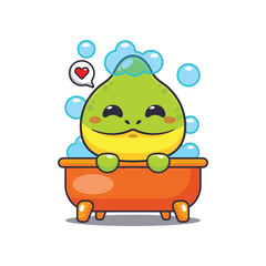 Chameleon taking bubble bath in bathtub cartoon vector illustration