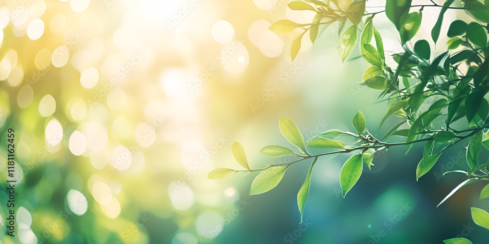 Poster sunlight filtering through leaves: a tranquil, ethereal scene with sunlight dappling through lush gr