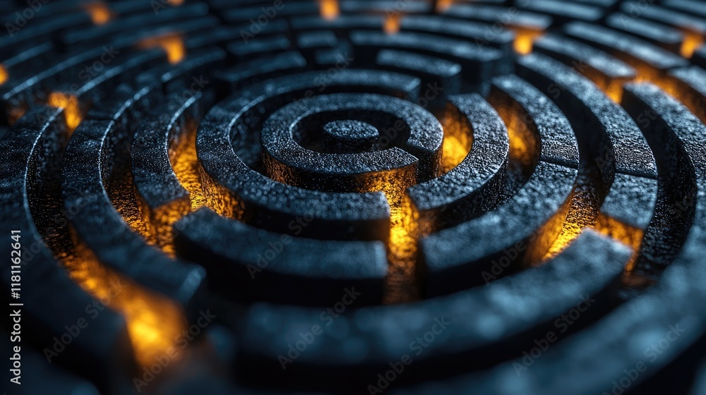 Poster illuminated maze: a futuristic digital art exploration. glowing lines and intricate patterns create 