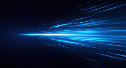 Vector Abstract, science, futuristic, energy technology concept. Digital image of light rays, stripes lines with blue light, speed and motion blur over dark blue background