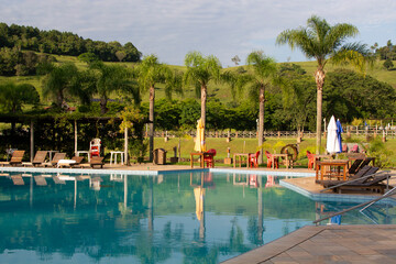 Sun bed near the pool in the resort, Brazil