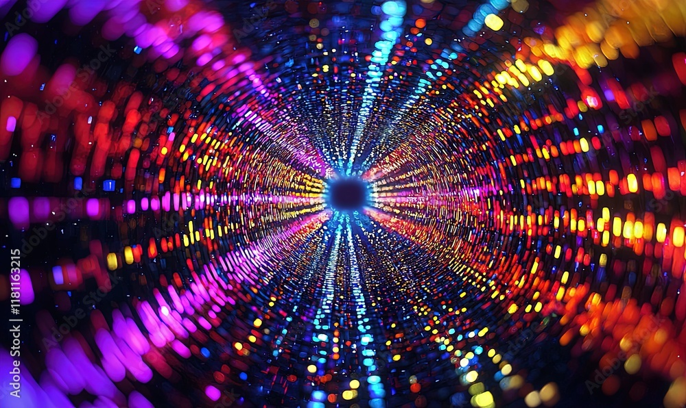 Poster colorful abstract light tunnel vortex background animation for digital art or sci-fi project.