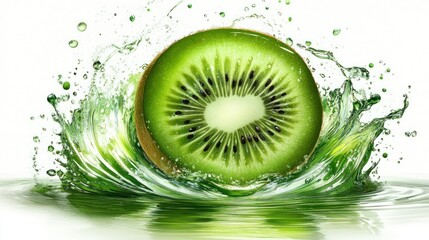 Refreshing Kiwi Splash: A vibrant image of a kiwi fruit splashing into water, capturing the freshness and juicy essence of this delicious fruit.