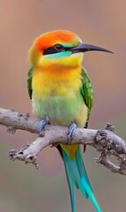 Obraz premium Colorful bird perched on branch with blurred background. (1)