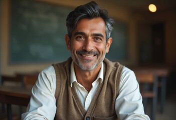 Obraz premium South Asian male teacher, exuding warmth and wisdom