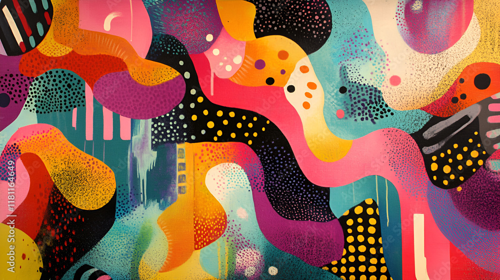 Poster abstract vibrant shapes: an explosion of color and texture in a dynamic abstract artwork. bold curve
