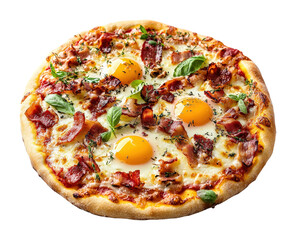 Delicious breakfast pizza with eggs and bacon home kitchen food cozy setting culinary experience isolated on transparent background png