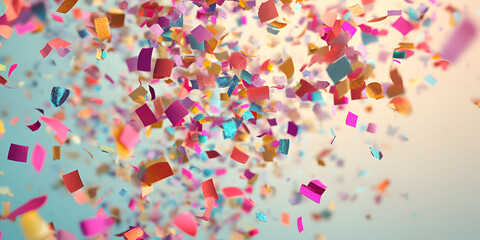 Obraz premium Confetti Celebration: A vibrant burst of colorful confetti fills the air, capturing the joyous energy and excitement of a celebration. 