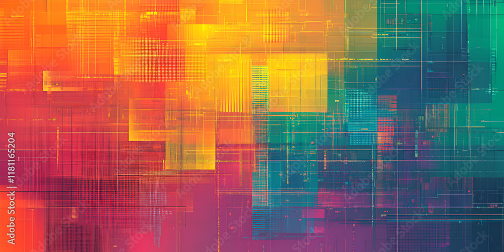 Poster abstract digital canvas: vibrant digital art featuring a dynamic composition of overlapping squares 