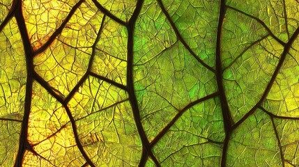 Obraz premium Abstract Green and Yellow Leaf Veins Texture Detailed Close Up Botanical Background