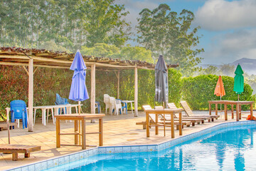 Sun bed near the pool in the resort, Brazil
