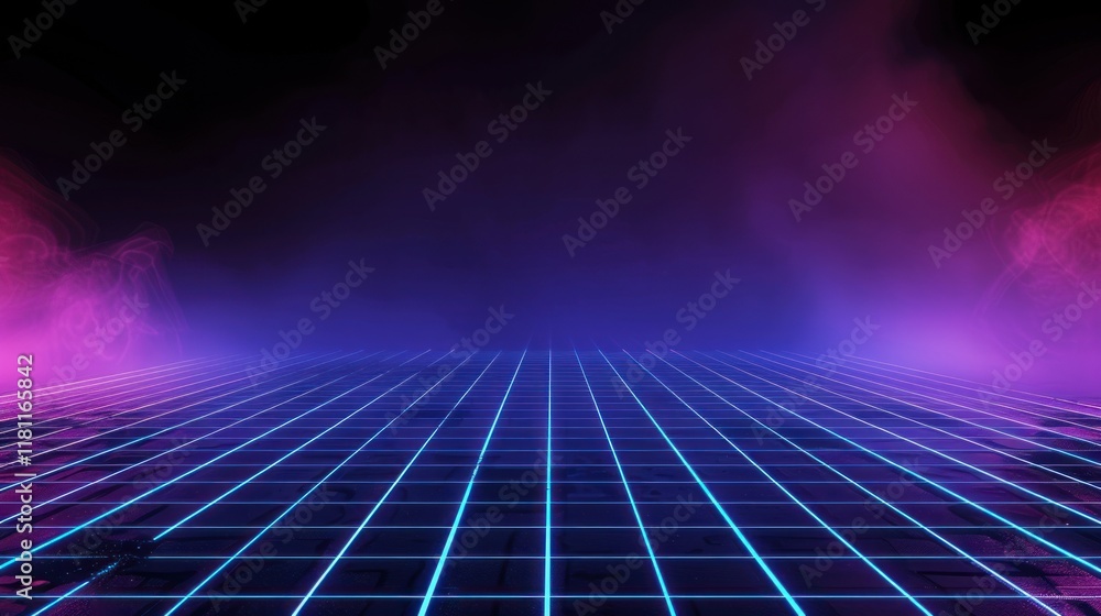 Poster abstract neon grid background with fog