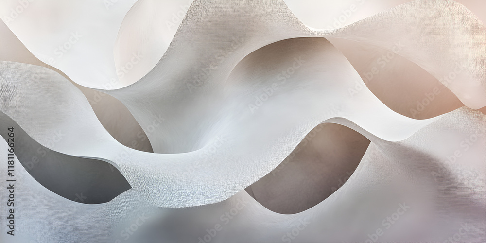 Poster abstract wave forms: an abstract image featuring flowing, undulating forms in shades of off-white an