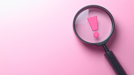 Magnifying the Important: A magnifying glass focuses on a bold red exclamation point, symbolizing a crucial detail or key insight.  This image conveys attention to detail, discovery.