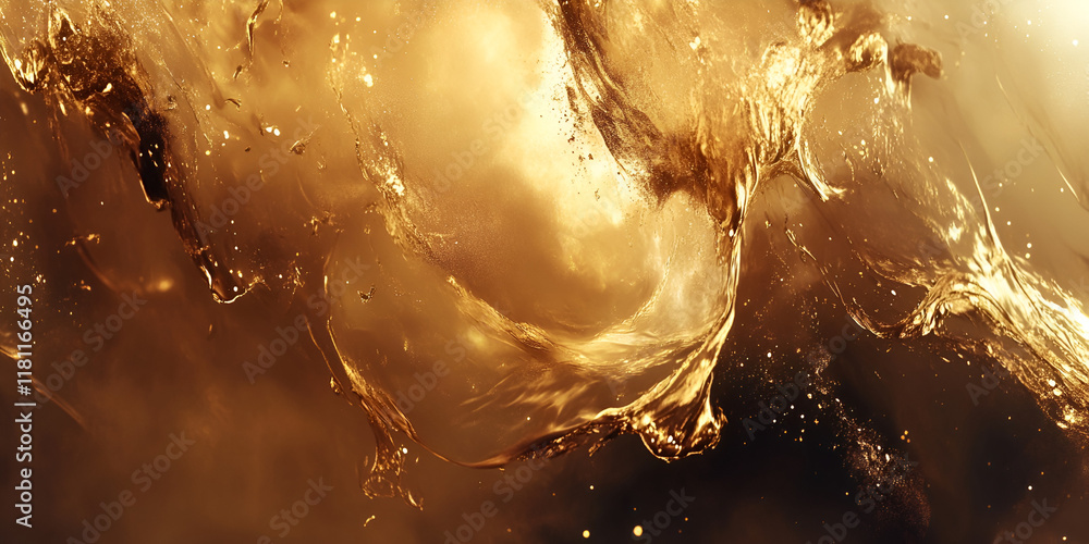 Poster golden fluid abstract: a mesmerizing abstract image showcasing swirling, golden liquid, creating a d