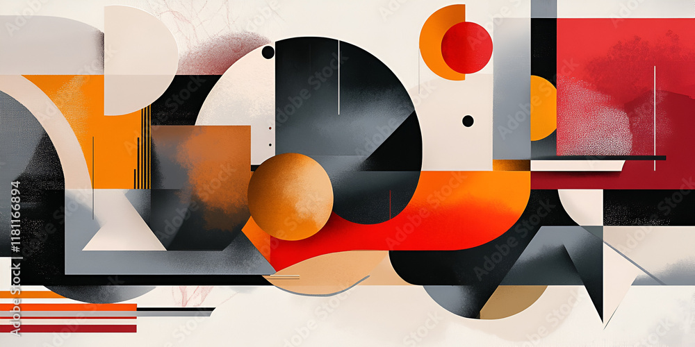 Poster abstract geometric art: a dynamic composition of overlapping geometric shapes in vibrant colors. bol