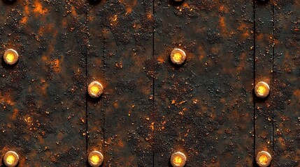 Seamless Texture Grunge Rusty Metal Plate with Golden Rivets Industrial Background