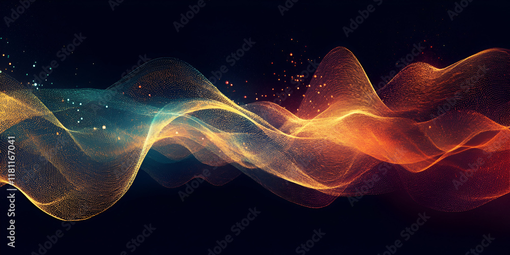 Poster abstract flow: a mesmerizing abstract artwork featuring vibrant, flowing waves of orange and teal, c