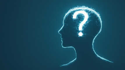 Obraz premium Glowing question mark in head profile. Perfect for mental processes and cognitive concepts