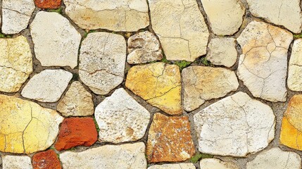 Obraz premium Seamless Texture of Irregular Shaped Beige Yellow and Red Stones Wall