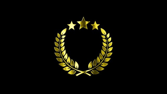 Golden award wreath animation alpha channel, Gold award with laurel wreath, stars luxury golden animation, 4k transparent background