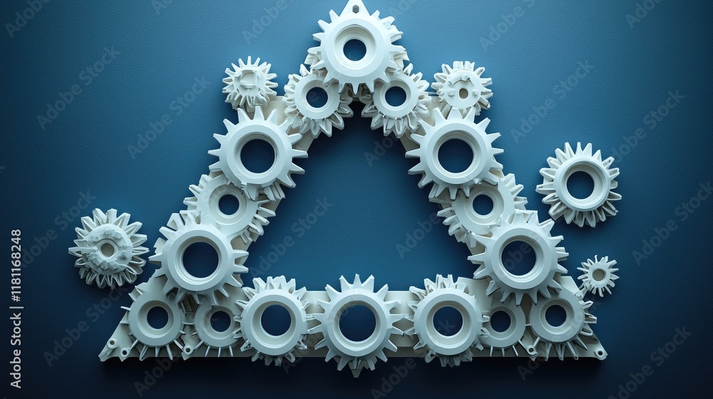 Poster interlocking gears: a symphony of precision engineering and geometric design. white cogwheels on a b