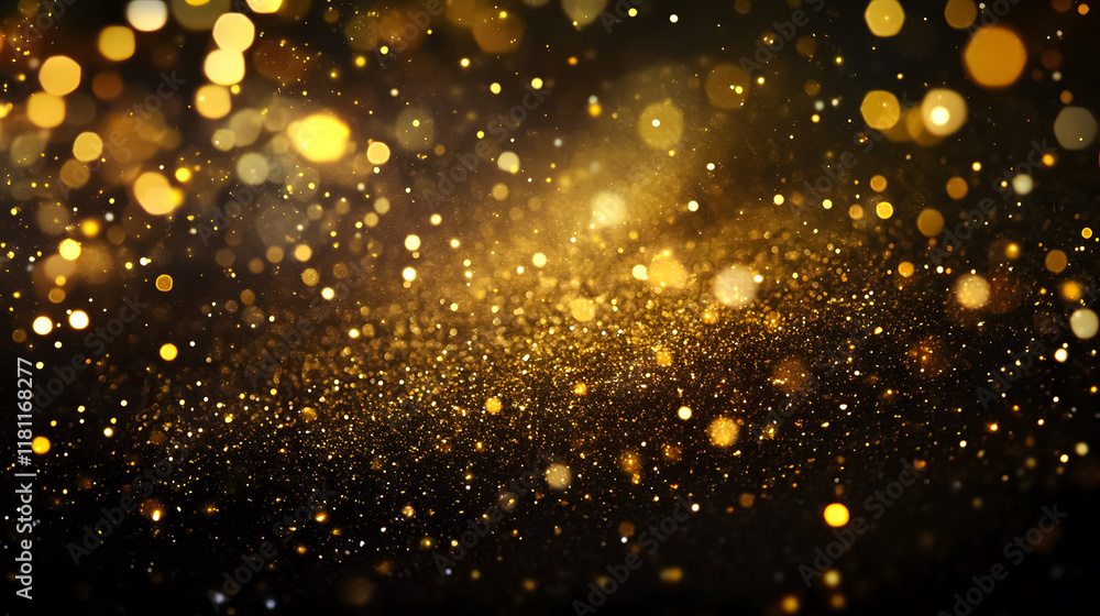 Poster a backdrop with falling golden glitter particles, creating a magical light effect.