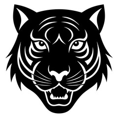 tiger head black silhouette vector, Simple silhouette Design vector icon with white background.