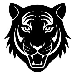 tiger head black silhouette vector, Simple silhouette Design vector icon with white background.