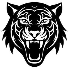 tiger head black silhouette vector, Simple silhouette Design vector icon with white background.