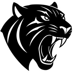 tiger head black silhouette vector, Simple silhouette Design vector icon with white background.