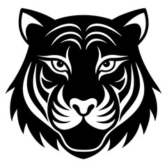 tiger head black silhouette vector, Simple silhouette Design vector icon with white background.