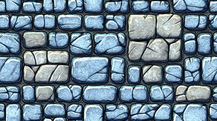 Seamless Texture of Cartoon Style Blue and Gray Stone Pavement Blocks