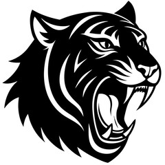 tiger head black silhouette vector, Simple silhouette Design vector icon with white background.