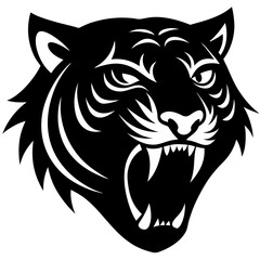 tiger head black silhouette vector, Simple silhouette Design vector icon with white background.