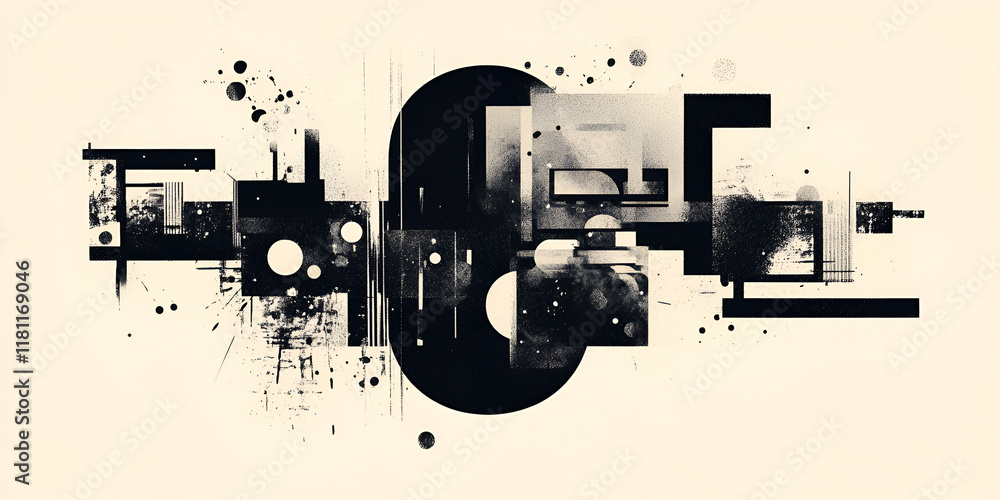 Poster abstract monochrome composition: a striking abstract image featuring a dynamic interplay of black an