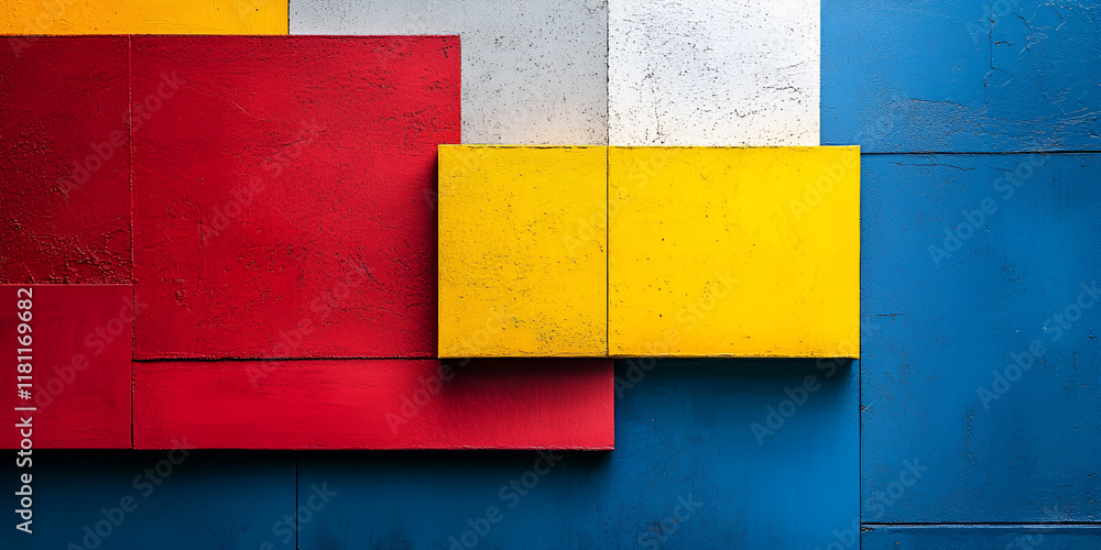 Aufkleber abstract geometric composition: bold blocks of red, yellow, and blue create a vibrant and dynamic in