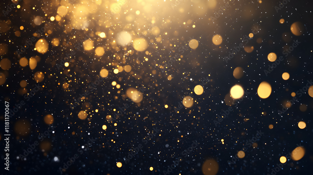 Poster a backdrop with falling golden glitter particles, creating a magical light effect.