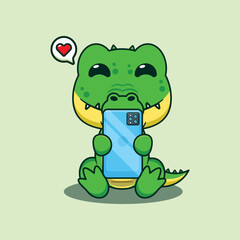Crocodile with phone cartoon vector illustration