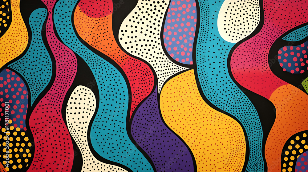 Aufkleber abstract swirls of color: a vibrant abstract pattern featuring flowing curves and dots in a medley o
