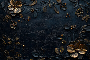 Dark surface featuring an embossed floral pattern with intricate golden details for a sophisticated...