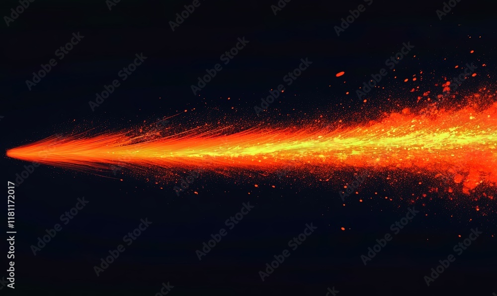 Poster fiery particles stream across dark space, ideal for sci-fi or action visuals.